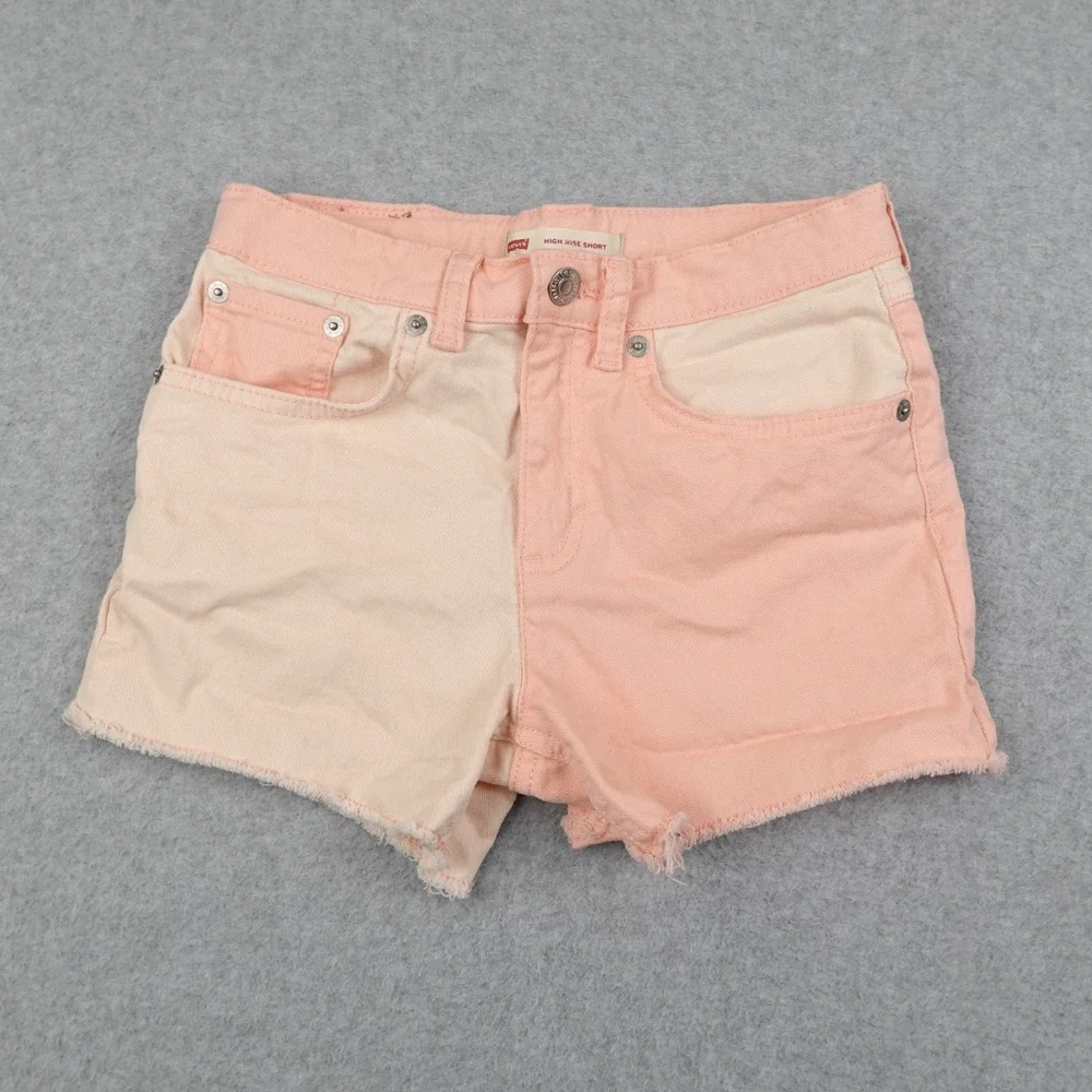 Levis High Rise Shorts Girls 12 Reg Pink Denim Two Tone Colorblock Casual Cute
